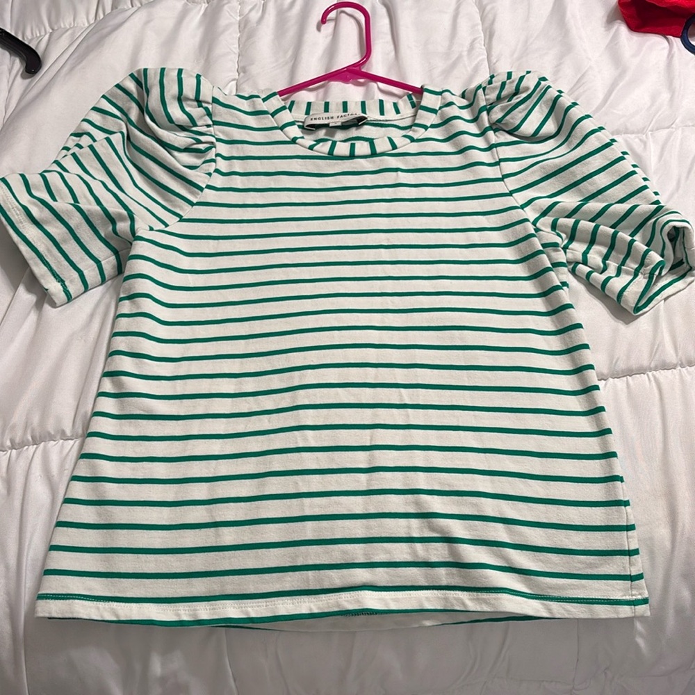 English Factory green striped top